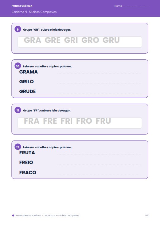 Página real do Caderno 4 — Sílabas Complexas