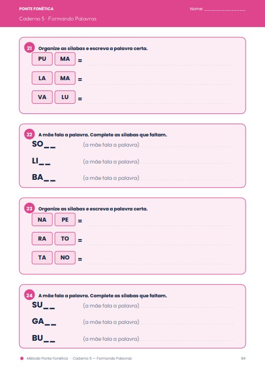 Página real do Caderno 5 — Formando Palavras