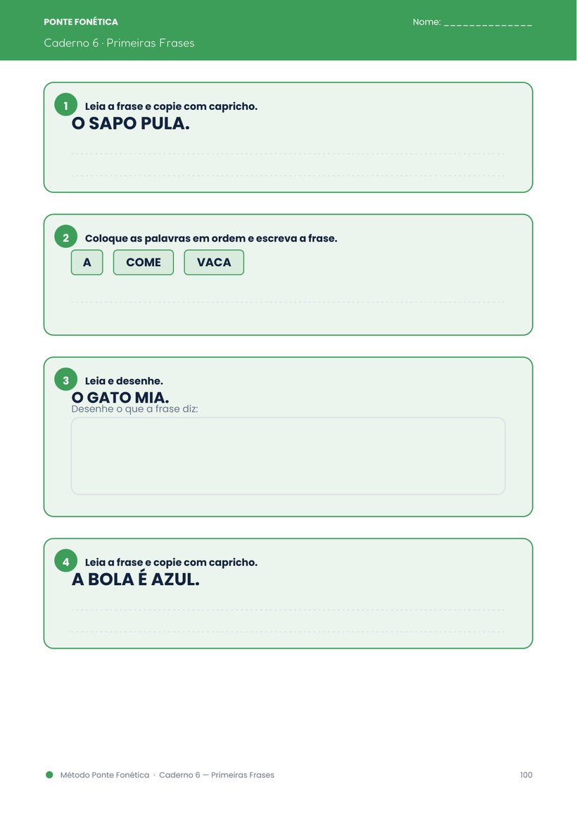 Página real do Caderno 6 — Primeiras Frases